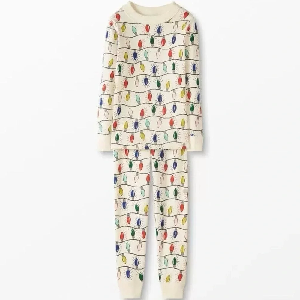 Hanna Andersson US 12 Bright Bulbs Long John Holiday Pajama‎ Set Boy Girl Unisex